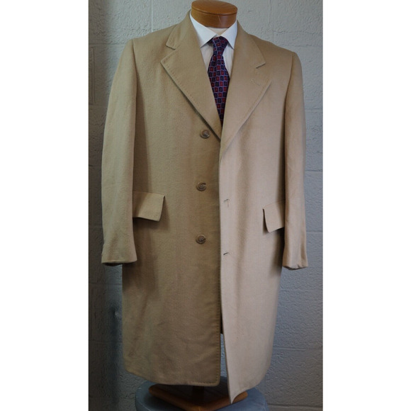 Tan overcoat 100 % Dhalishan Cashmere Over Coat Made USA - Picture 1 of 9